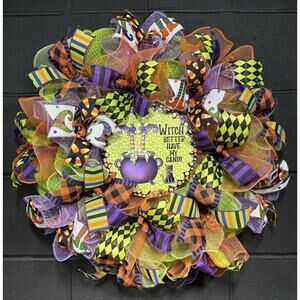 Halloween Witch Wreath Orange Purple Green Deco Mesh Handmade 24 Inch